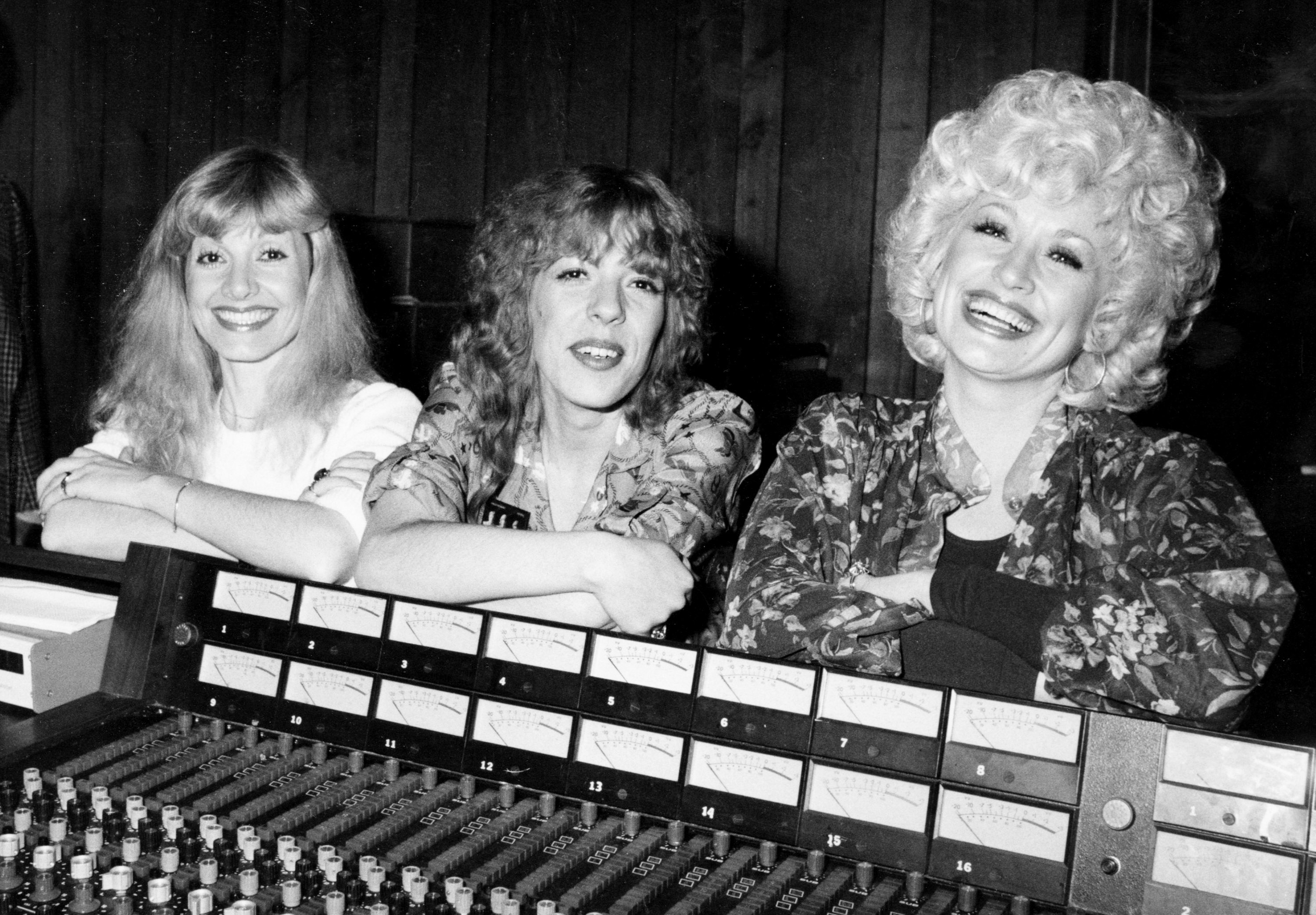 Stella, Frieda, and Dolly Parton at a recording studio.
